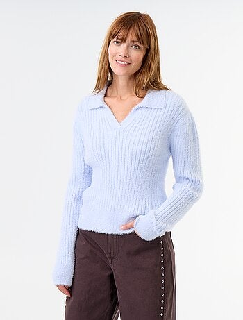 Jersey de punto peludo con cuello polo