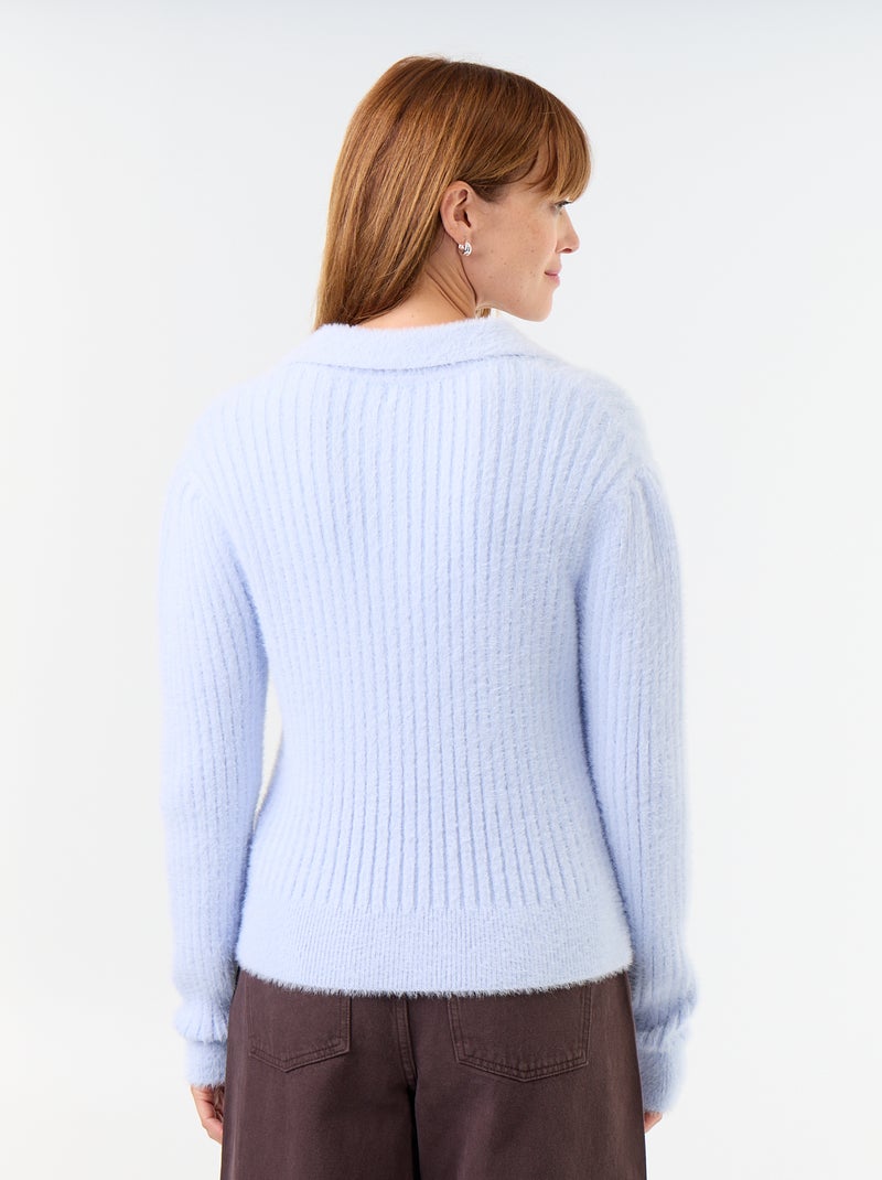 Jersey de punto peludo con cuello polo Azul - Kiabi