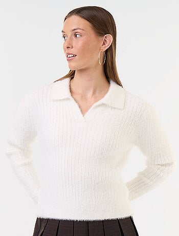 Jersey de punto peludo con cuello polo