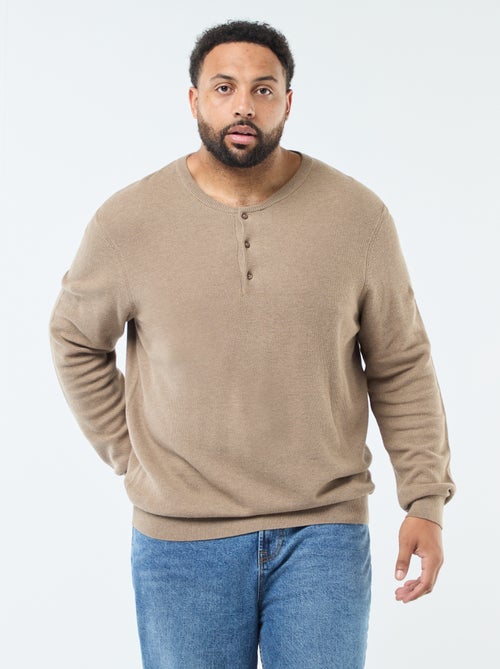 Jersey de punto piqué con cuello redondo abotonado - Kiabi