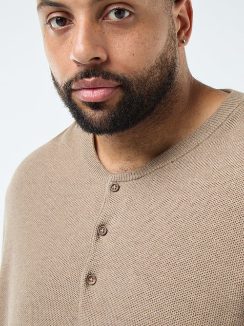 Jersey de punto piqué con cuello redondo abotonado - Kiabi