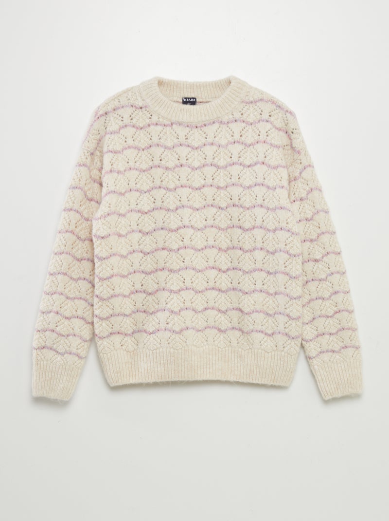 Jersey de punto pointelle a rayas BEIGE - Kiabi