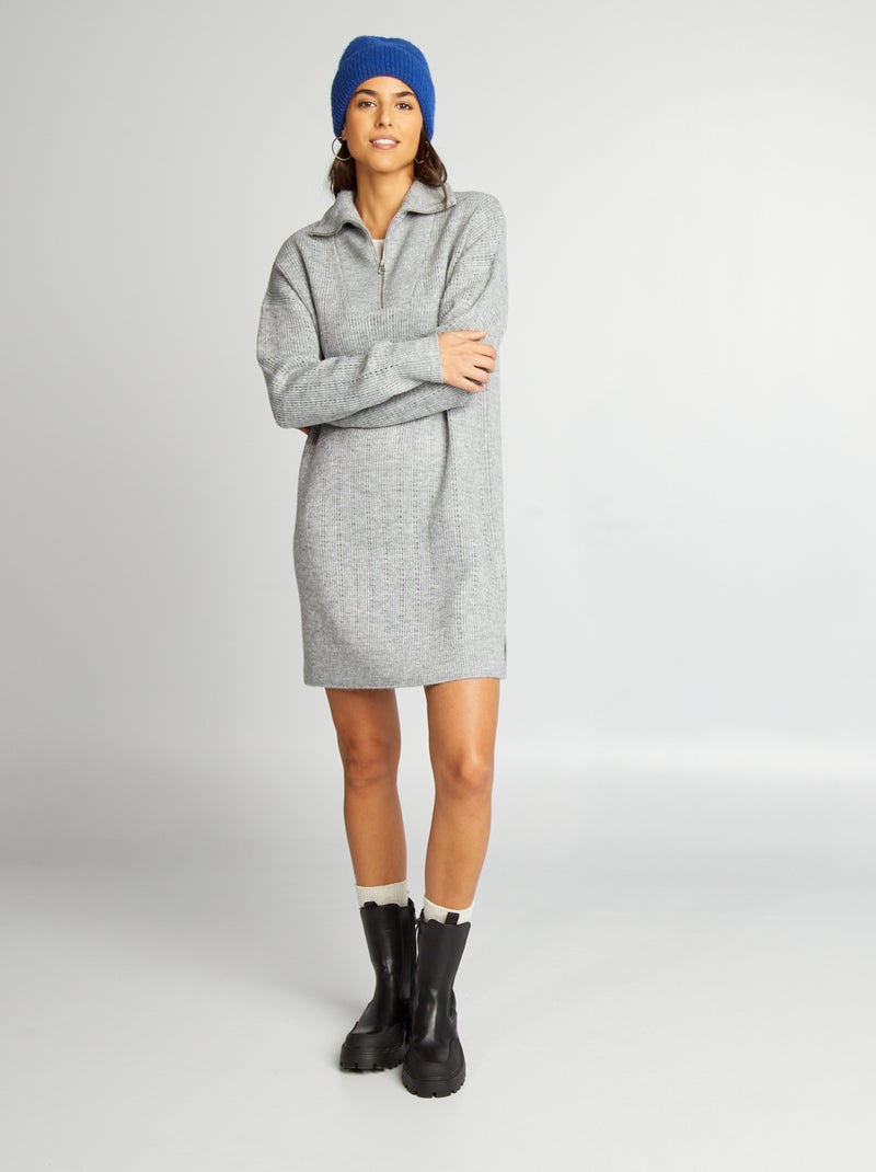 Jersey de punto pointelle con cremallera en el cuello GRIS - Kiabi
