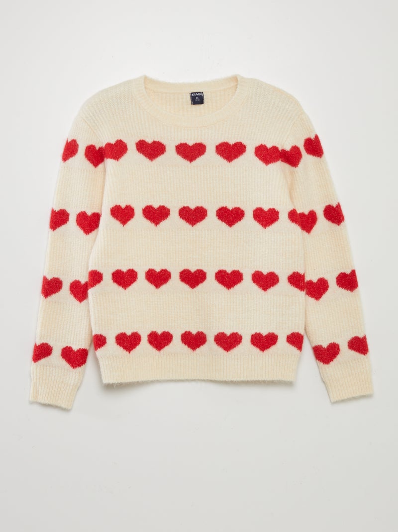 Jersey de punto suave con corazones BEIGE - Kiabi