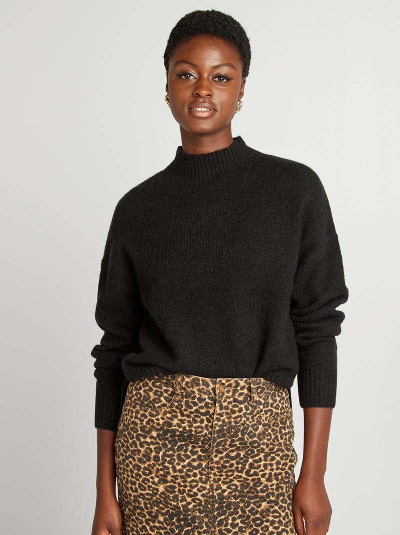 Jersey de punto suave con cuello alto negro - Kiabi