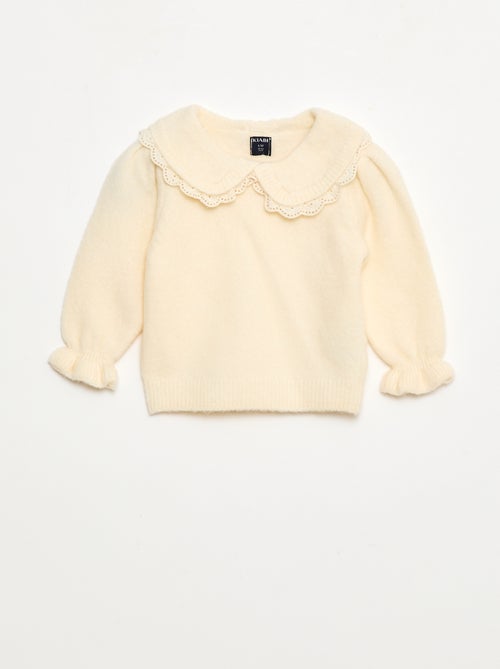 Jersey de punto suave con cuello bordado - Kiabi