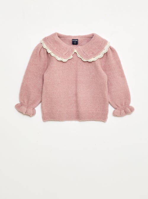 Jersey de punto suave con cuello bordado - Kiabi