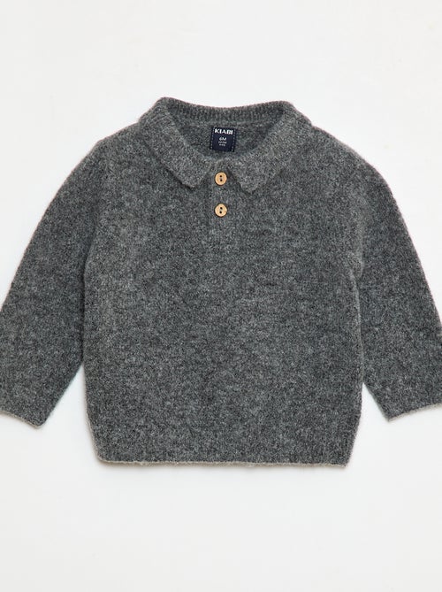 Jersey de punto suave con cuello polo abotonado - Kiabi