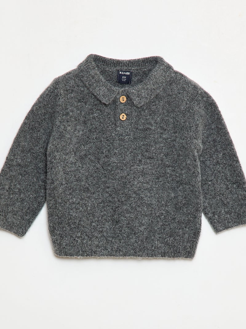 Jersey de punto suave con cuello polo abotonado Gris - Kiabi