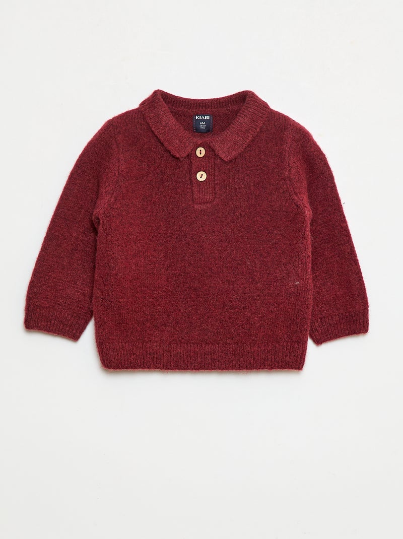 Jersey de punto suave con cuello polo abotonado Rojo - Kiabi