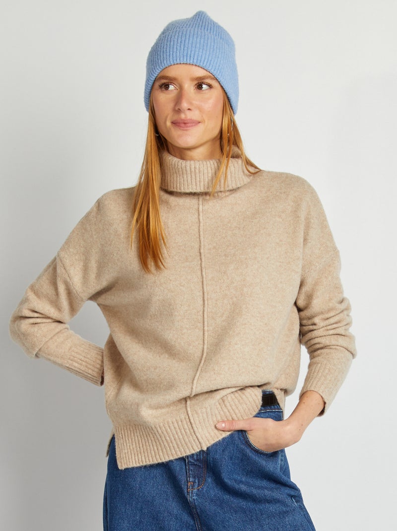 Jersey de punto suave con cuello vuelto BEIGE - Kiabi