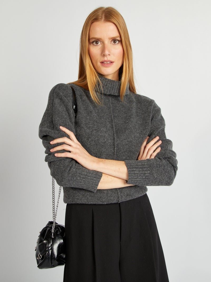 Jersey de punto suave con cuello vuelto GRIS - Kiabi