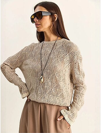 Jersey de punto texturizado con cuello redondo y volantes lucci