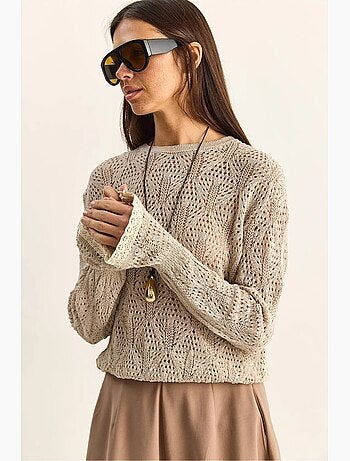 Jersey de punto texturizado con cuello redondo y volantes lucci