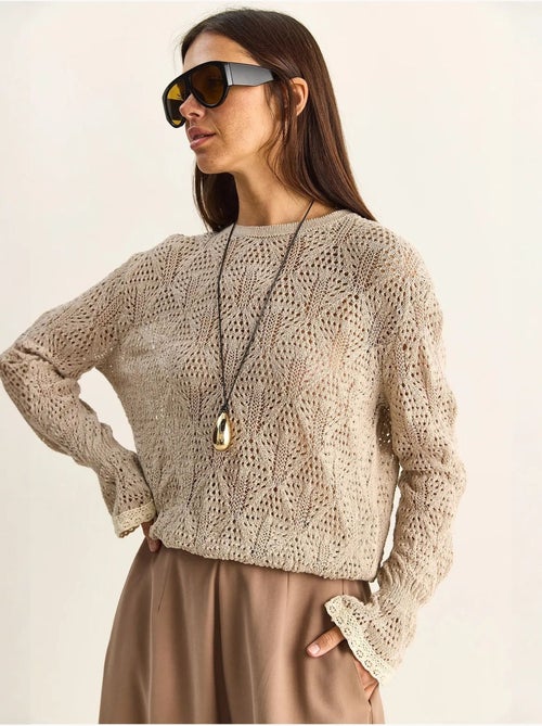 Jersey de punto texturizado con cuello redondo y volantes lucci - Kiabi Jersey de punto texturizado con cuello redondo y volantes lucci - Kiabi