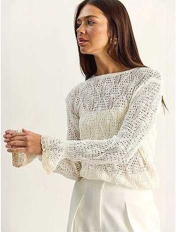 Jersey de punto texturizado con cuello redondo y volantes lucci