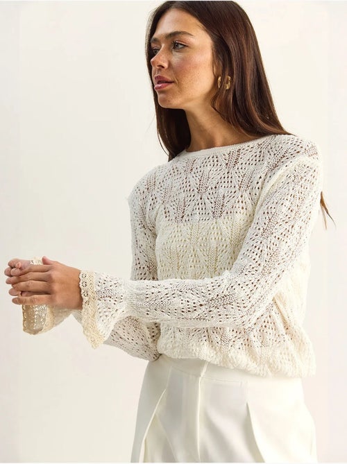 Jersey de punto texturizado con cuello redondo y volantes lucci - Kiabi Jersey de punto texturizado con cuello redondo y volantes lucci - Kiabi