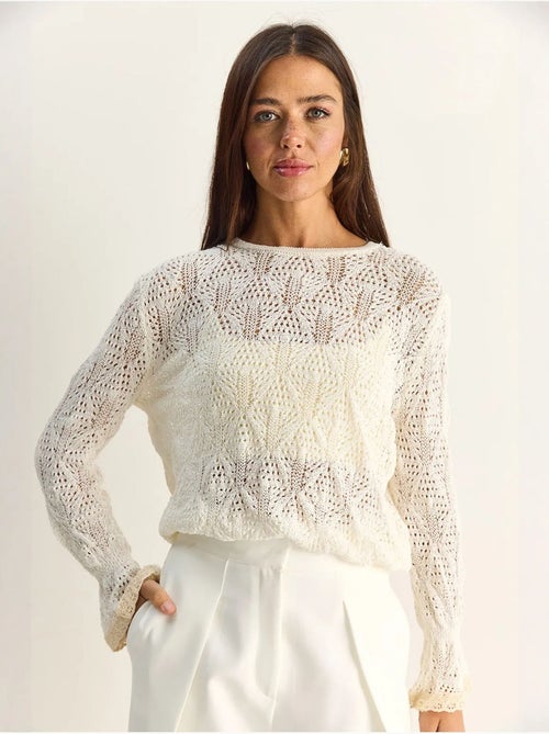 Jersey de punto texturizado con cuello redondo y volantes lucci - Kiabi Jersey de punto texturizado con cuello redondo y volantes lucci - Kiabi