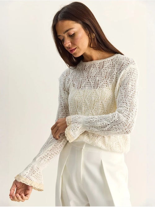 Jersey de punto texturizado con cuello redondo y volantes lucci - Kiabi Jersey de punto texturizado con cuello redondo y volantes lucci - Kiabi