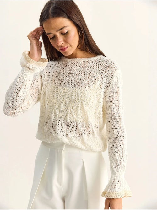 Jersey de punto texturizado con cuello redondo y volantes lucci - Kiabi Jersey de punto texturizado con cuello redondo y volantes lucci - Kiabi