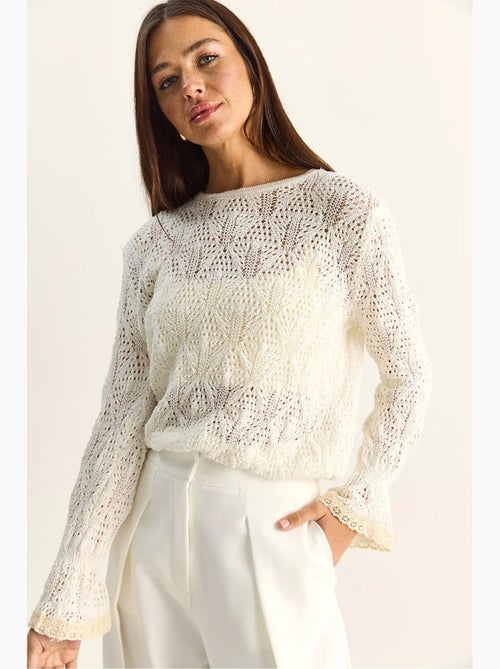 Jersey de punto texturizado con cuello redondo y volantes lucci - Kiabi Jersey de punto texturizado con cuello redondo y volantes lucci - Kiabi
