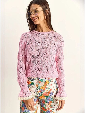 Jersey de punto texturizado con cuello redondo y volantes lucci