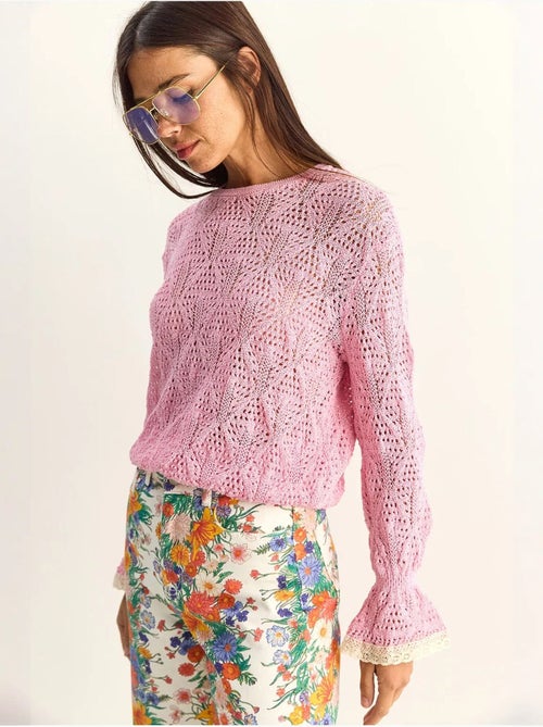 Jersey de punto texturizado con cuello redondo y volantes lucci - Kiabi Jersey de punto texturizado con cuello redondo y volantes lucci - Kiabi