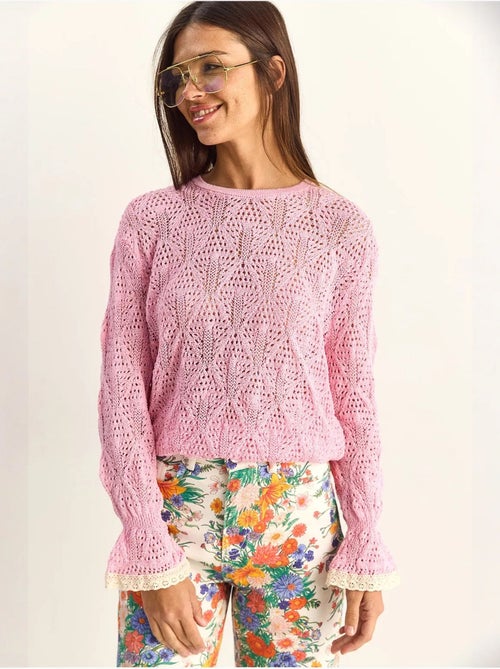 Jersey de punto texturizado con cuello redondo y volantes lucci - Kiabi Jersey de punto texturizado con cuello redondo y volantes lucci - Kiabi