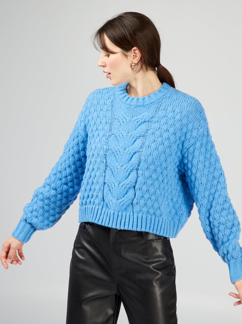 Jersey de punto trenzado AZUL - Kiabi