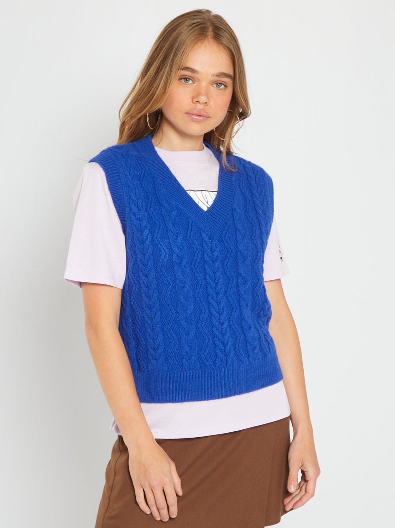 Jersey de punto trenzado azul - Kiabi