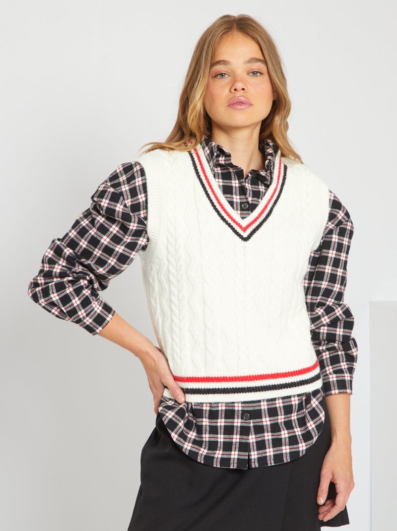 Jersey de punto trenzado blanco - Kiabi