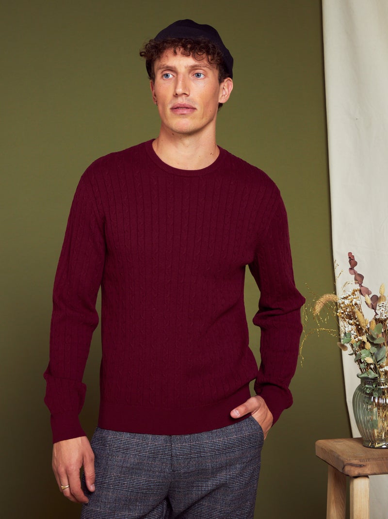 Jersey de punto trenzado burdeos oscuro - Kiabi