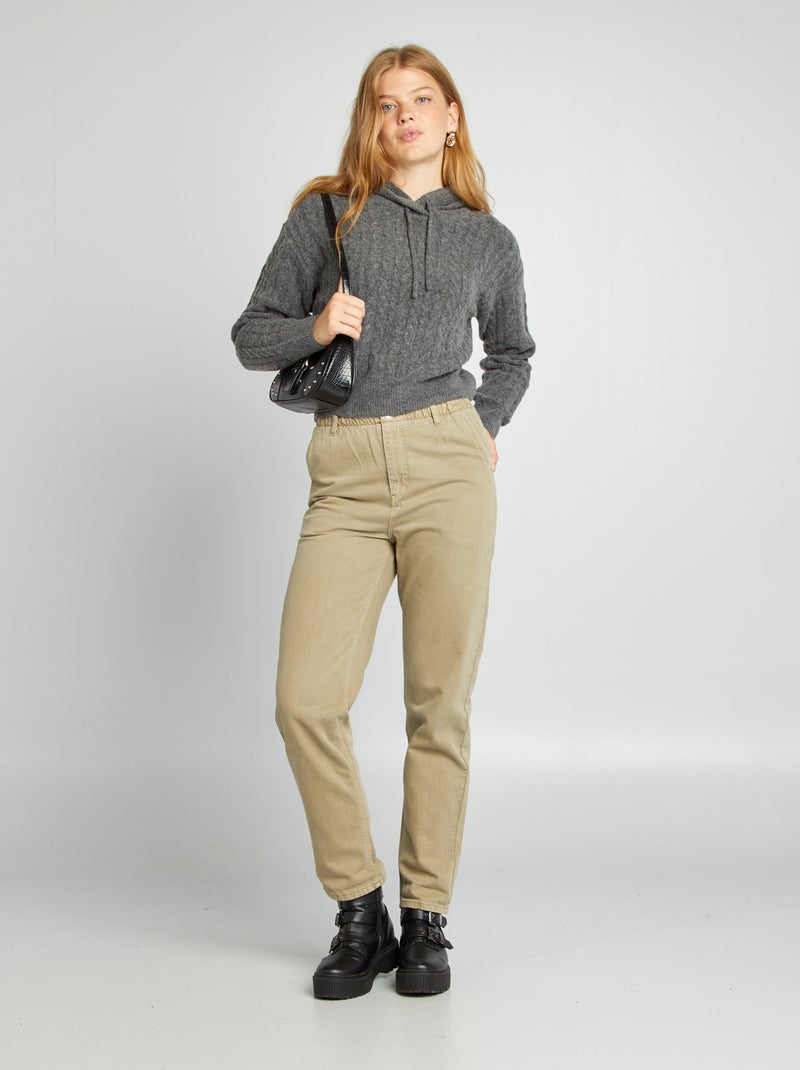 Jersey de punto trenzado con capucha GRIS - Kiabi