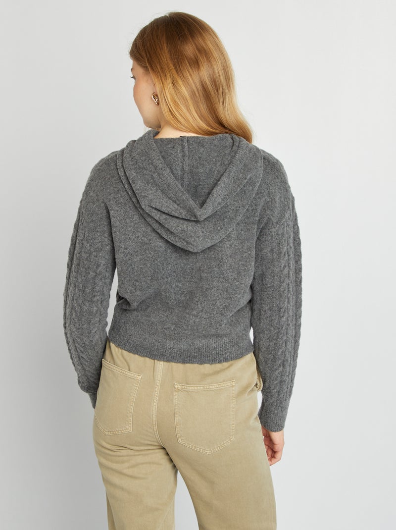 Jersey de punto trenzado con capucha GRIS - Kiabi