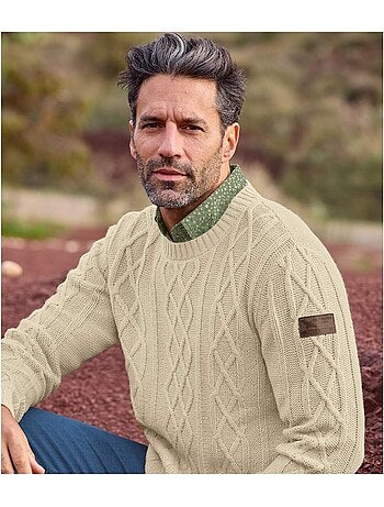 Jersey de punto trenzado con cuello redondo country man