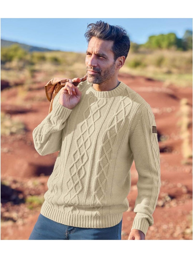 Jersey de punto trenzado con cuello redondo country man Beige - Kiabi