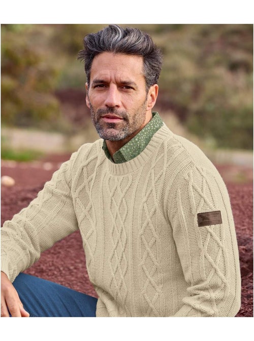 Jersey de punto trenzado con cuello redondo country man - Kiabi Jersey de punto trenzado con cuello redondo country man - Kiabi
