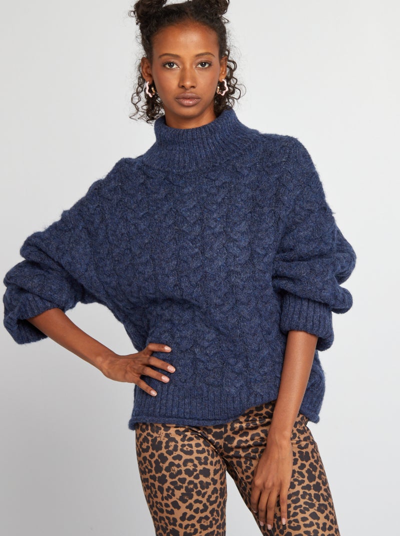 Jersey de punto trenzado con cuello vuelto AZUL - Kiabi