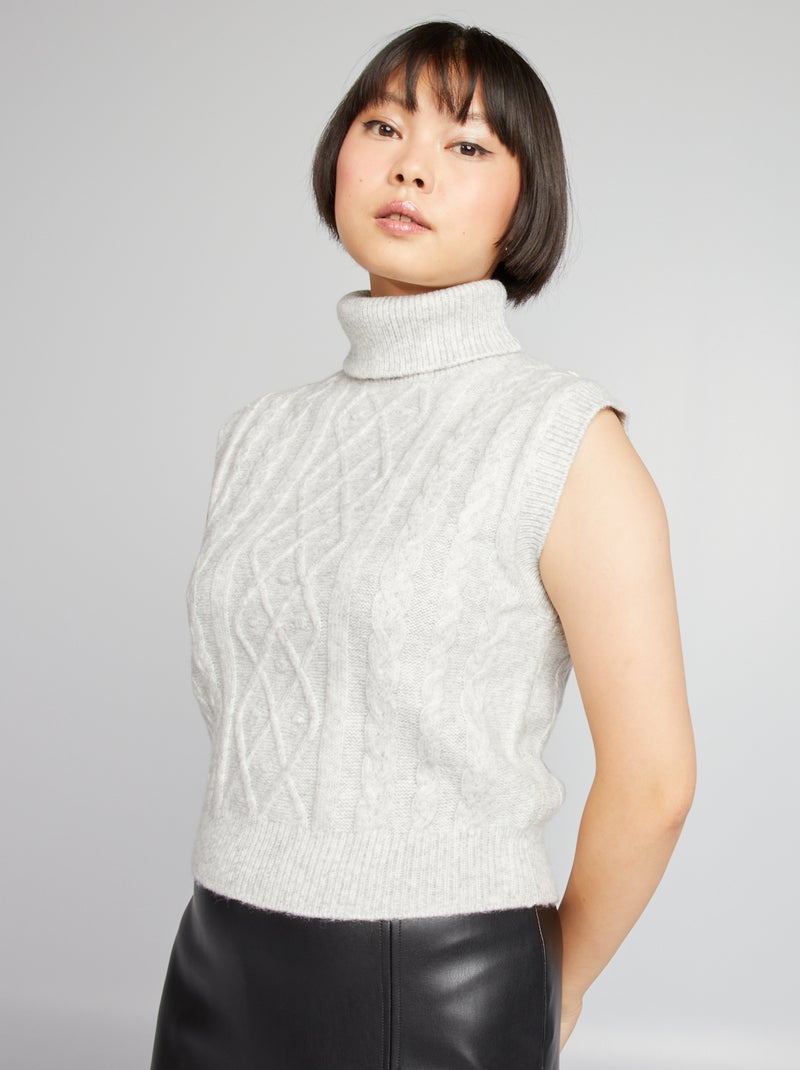 Jersey de punto trenzado sin mangas GRIS - Kiabi