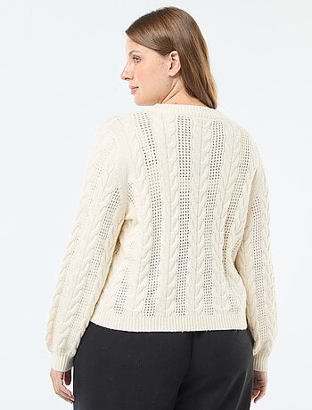 Jersey de punto trenzado y calado con cuello redondo