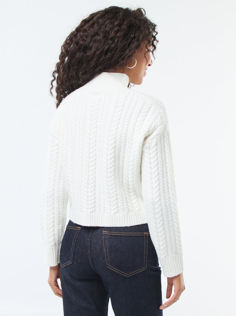 Jersey de punto trenzado y cuello alto Blanco - Kiabi