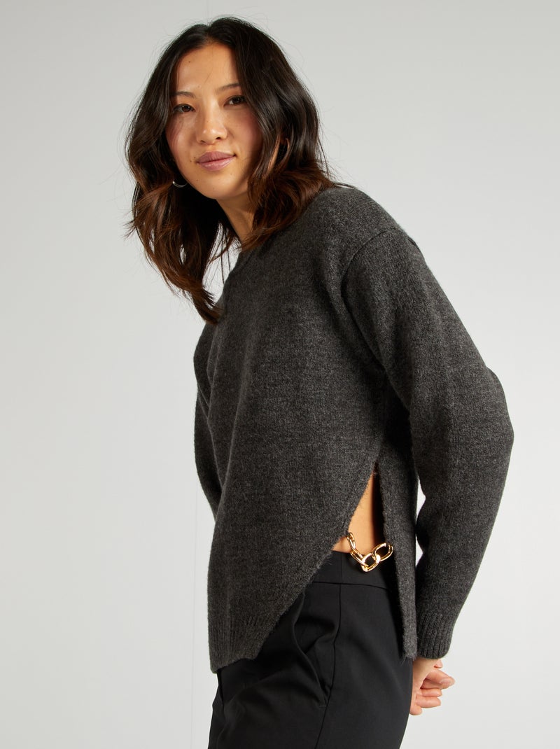 Jersey de punto tricotado con cadena dorada GRIS - Kiabi
