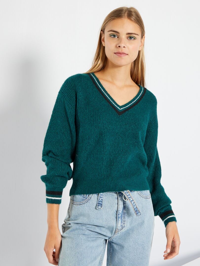 Jersey de punto tricotado verde gris - Kiabi