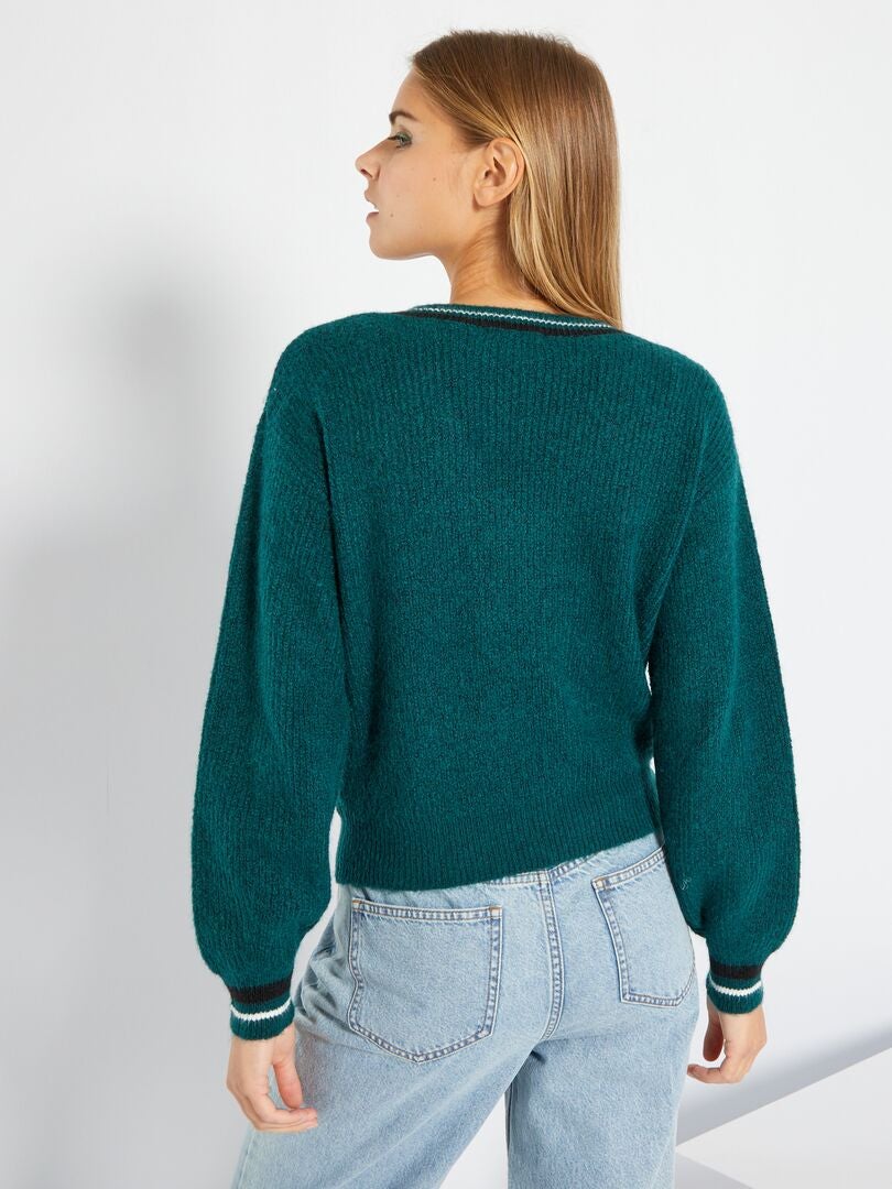 Jersey de punto tricotado verde gris - Kiabi