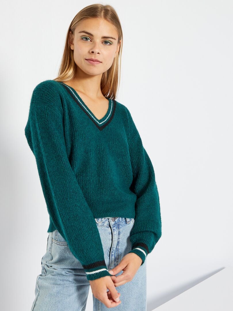 Jersey de punto tricotado verde gris - Kiabi