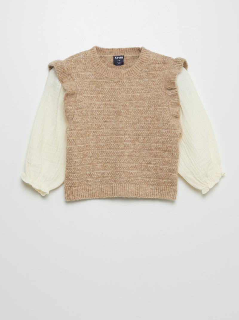 Jersey de punto y gasa de algodón BEIGE - Kiabi