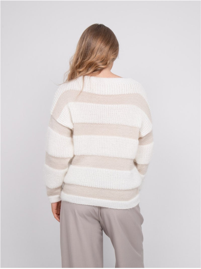 Jersey de rayas anchas de punto esponjoso klodel Beige - Kiabi