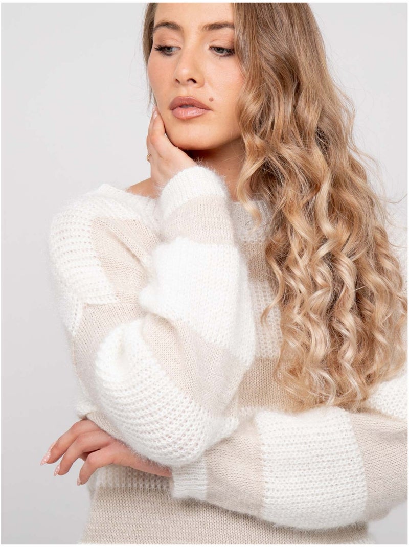 Jersey de rayas anchas de punto esponjoso klodel Beige - Kiabi