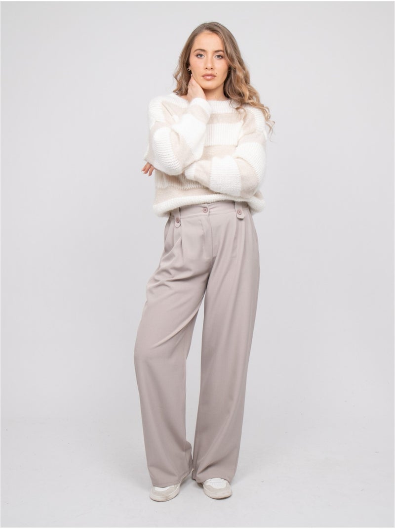 Jersey de rayas anchas de punto esponjoso klodel Beige - Kiabi