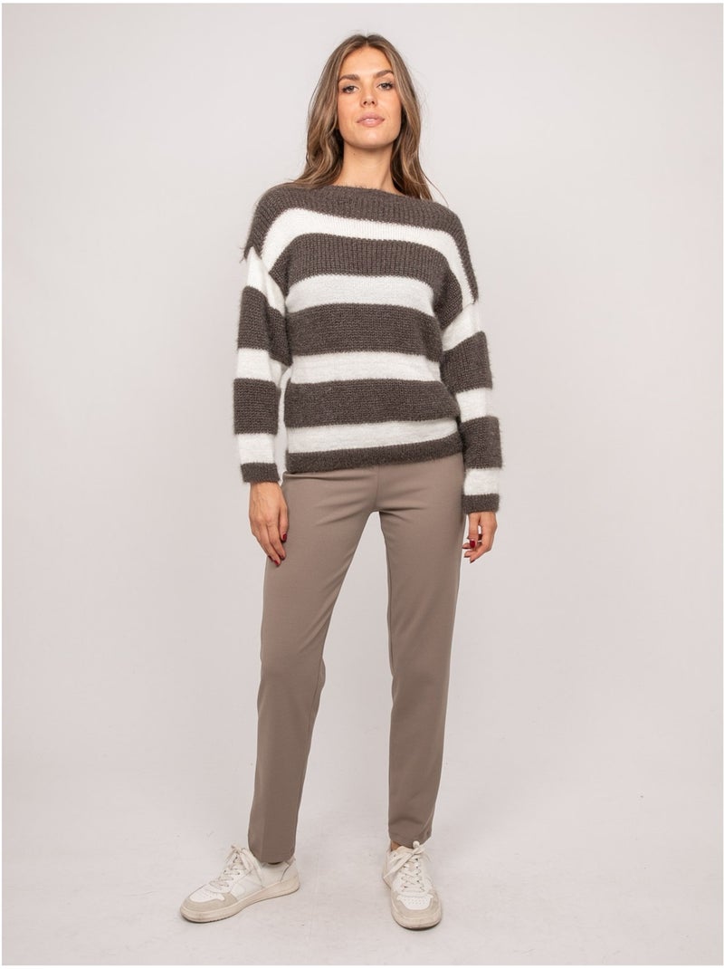 Jersey de rayas anchas de punto esponjoso klodel Taupe - Kiabi